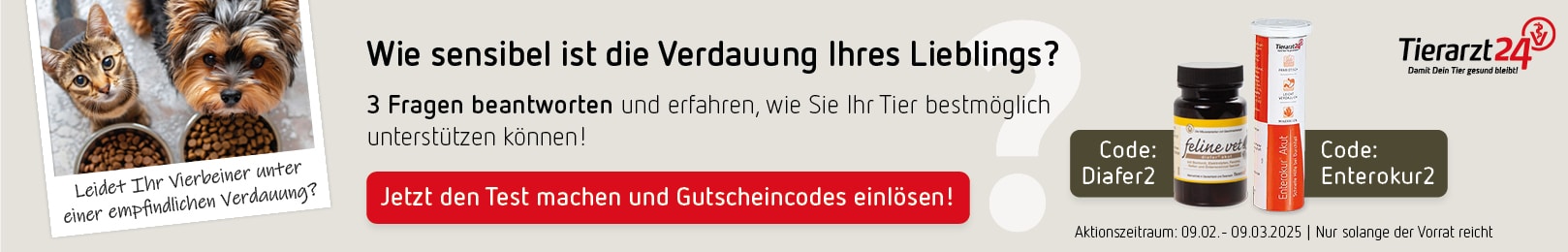 Tierarzt24 Kombiaktion Vet Diets + Ergänzer (Magen-Darm)